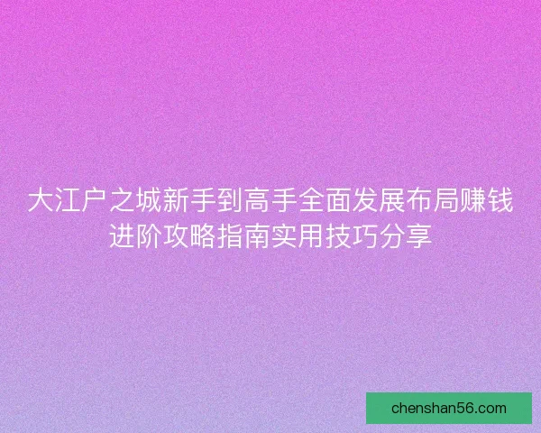 大江户之城新手到高手全面发展布局赚钱进阶攻略指南实用技巧分享