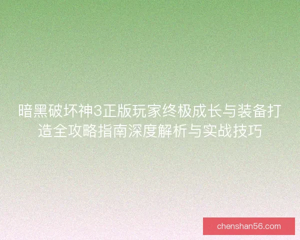 暗黑破坏神3正版玩家终极成长与装备打造全攻略指南深度解析与实战技巧